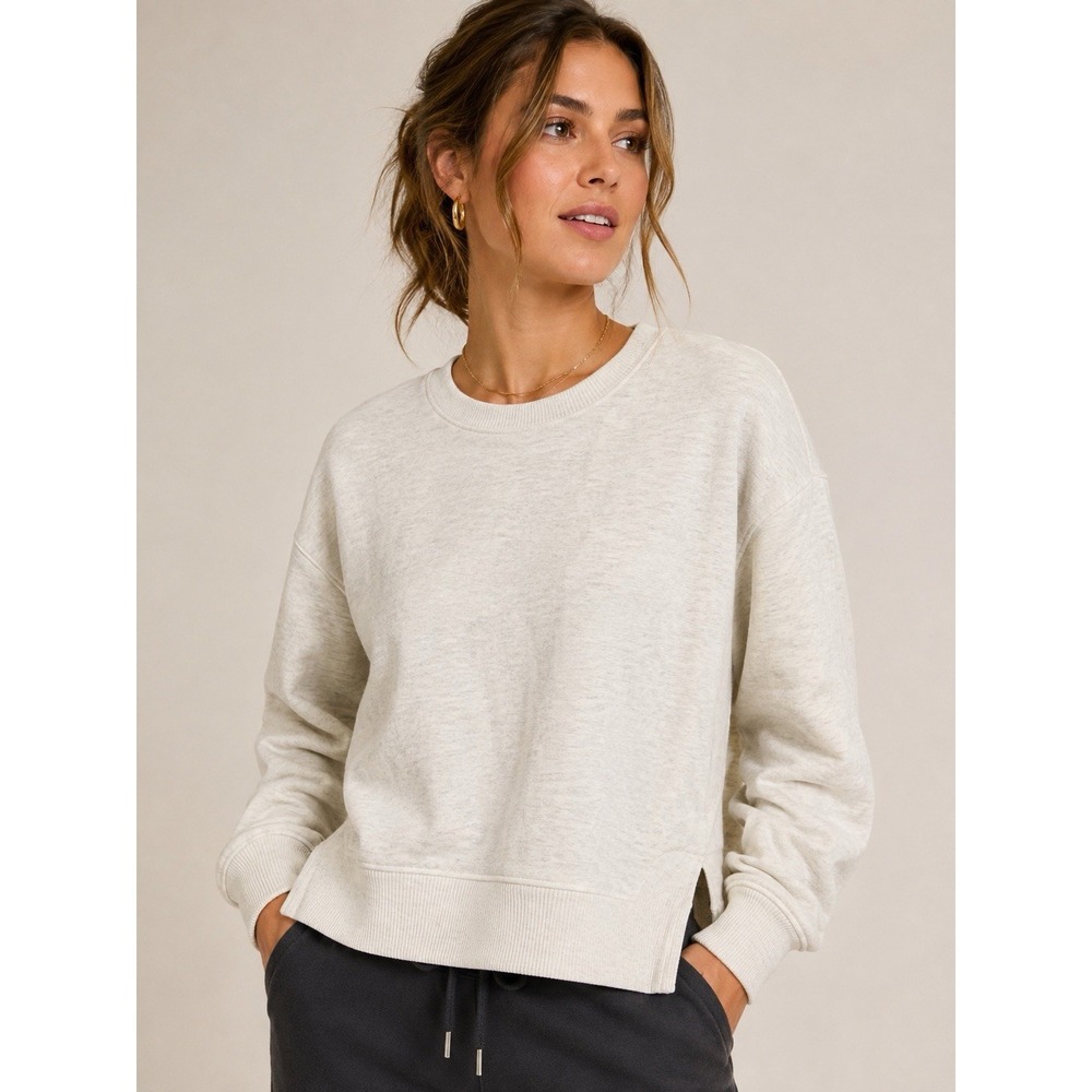 Z by Zella Drew Side Slit Sweatshirt NWT Ivory Grey Heather M